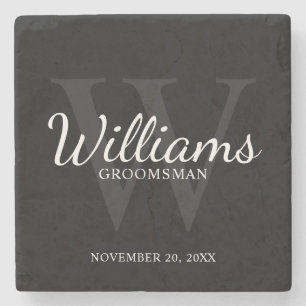 Personalised Script Groomsmen's name and Monogram  Stone Coaster