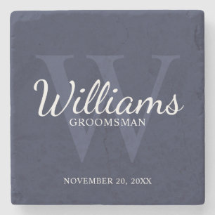 Personalised Script Groomsmen's name and Monogram Stone Coaster
