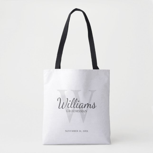 Personalised Script Groomsmen's name and Monogram Tote Bag (Front)
