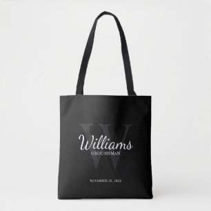 Personalised Script Groomsmen's name and Monogram Tote Bag