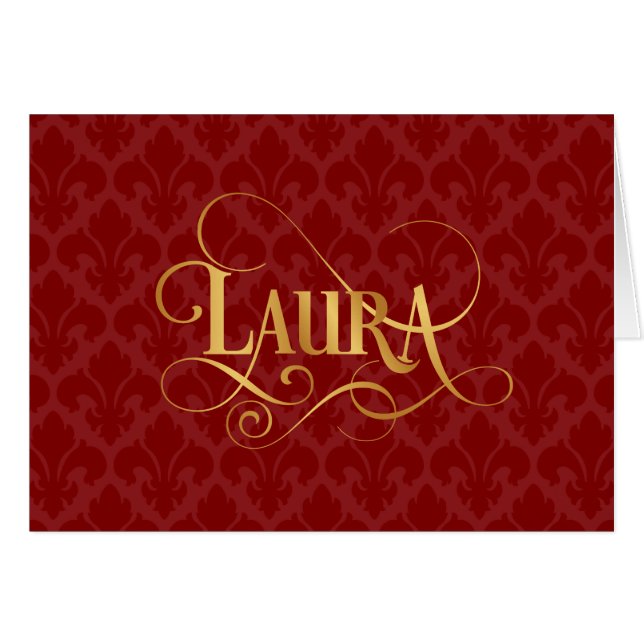 Personalised Script Laura Gold Red Fleur-de-Lis (Front Horizontal)