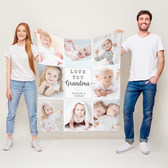 Personalised Script Love You Grandma 8 Photo Fleece Blanket (In Situ)