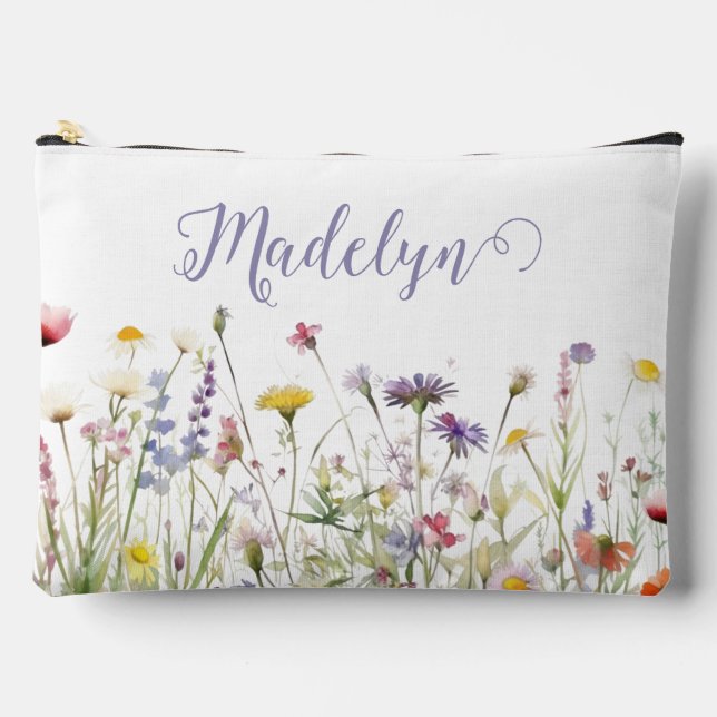 Personalised Script Meadow Wildflower Accessory Pouch (Front)