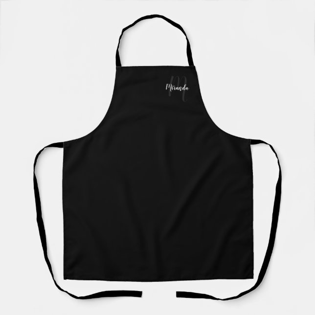 Personalised Script Monogram and Name Black Apron (Front)