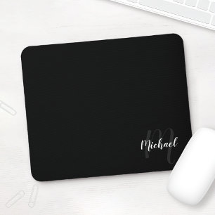 Personalised Script Monogram and Name Black Mouse Pad