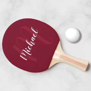 Personalised Script Monogram and Name Burgundy Red Ping Pong Paddle