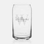 Personalised Script Monogram and Name Groomsmen Can Glass<br><div class="desc">Add a personal touch to your wedding with personalised groomsmen gift. This design features personalised groomsman's name in grey classic script font style with wedding details in grey classic serif font style and monogram in light grey classic serif font style as background. Also perfect for best man, father of the...</div>