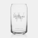 Personalised Script Monogram and Name Groomsmen Can Glass<br><div class="desc">Add a personal touch to your wedding with personalised groomsmen gift. This design features personalised groomsman's name in grey classic script font style with wedding details in grey classic serif font style and monogram in light grey classic serif font style as background. Also perfect for best man, father of the...</div>