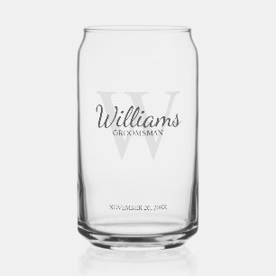 Personalised Script Monogram and Name Groomsmen Can Glass