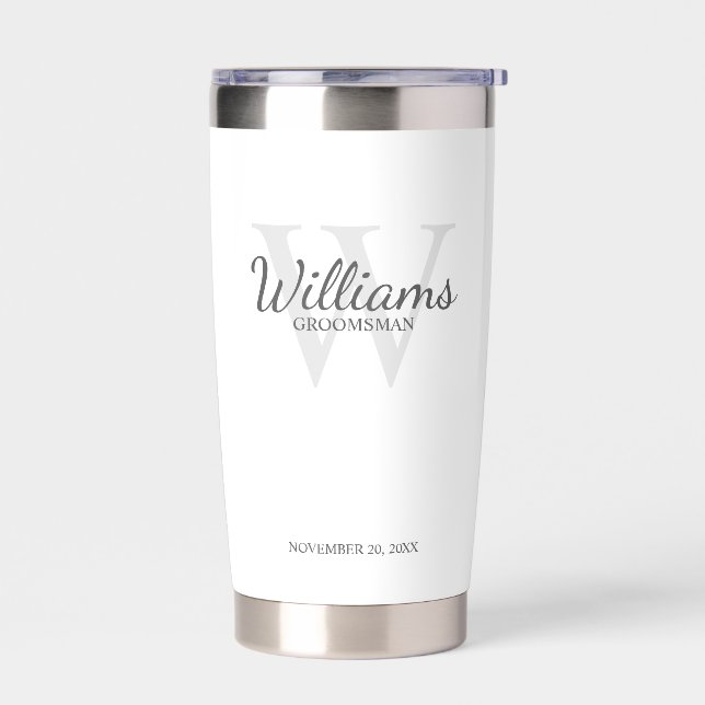 Personalised Script Monogram and Name Groomsmen Insulated Tumbler (Left)
