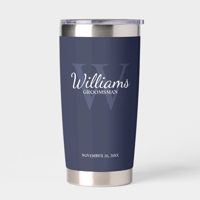 Personalised Script Monogram and Name Groomsmen Insulated Tumbler (Left)