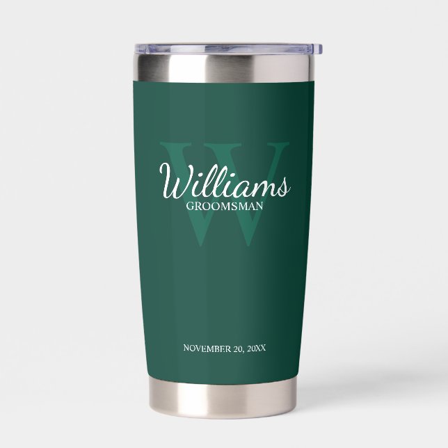 Personalised Script Monogram and Name Groomsmen Insulated Tumbler (Left)