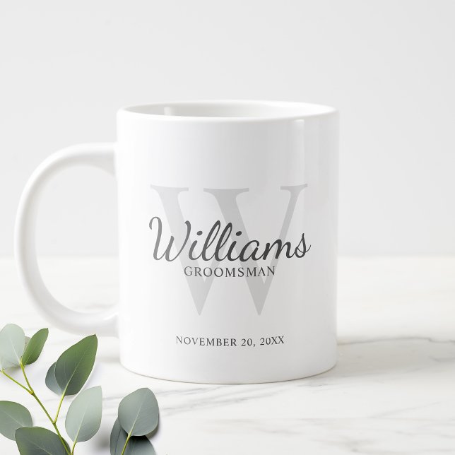 Personalised Script Monogram and Name Groomsmen Large Coffee Mug (Creator Uploaded)
