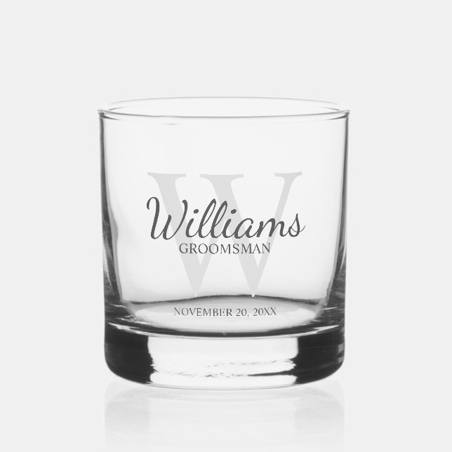 Personalised Script Monogram and Name Groomsmen Whiskey Glass (Front)