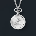 Personalised Script Monogram and Name Keychain Watch<br><div class="desc">Personalised Monogram and Name Gift features personalised monogram in grey classic script font style and name in grey classic serif font style on white marble background. Perfect as holiday gifts, family reunion favours and for any special occasions. Please note: The marble details are simulated in the artwork. No actual marble...</div>