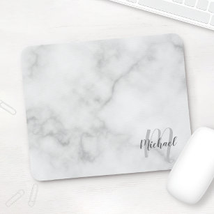 Personalised Script Monogram and Name Marble Look Mouse Pad