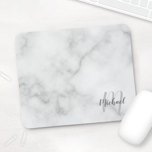 Personalised Script Monogram and Name Marble Look Mouse Pad (Creator Uploaded)
