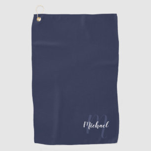 Personalised Script Monogram and Name Navy Blue Golf Towel