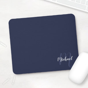Personalised Script Monogram and Name Navy Blue Mouse Pad