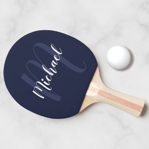 Personalised Script Monogram and Name Navy Blue Ping Pong Paddle
