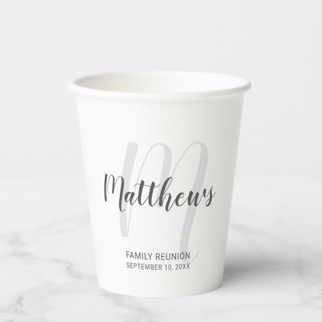 Personalised Script Monogram and Name Paper Cups (Front)