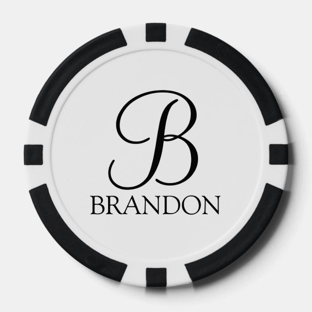 Personalised Script Monogram and Name Poker Chips (Front)