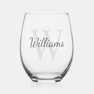 Personalised Script Monogram and Name Stemless Wine Glass