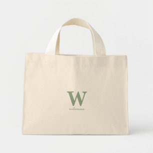 Personalised Script Monogram Initial & Name Green Mini Tote Bag