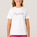 Personalised Script Monogram Name Girls White Cute T-Shirt<br><div class="desc">Girls Personalised Monogram Name White Template Elegant Trendy Girls' T-Shirt.</div>