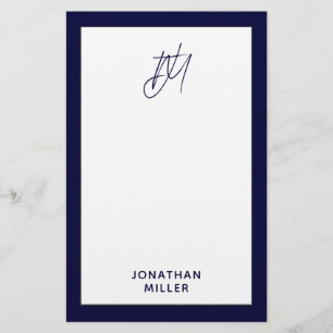 Personalised Script Monogram Navy Blue Stationery