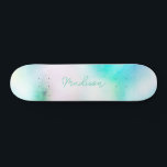Personalised Script Name Cute Girly Skateboard<br><div class="desc">Easily personalise this colourful Skateboard on Modern Cute pastel mint green colour abstract design featuring your custom name in elegant calligraphy font. Add your name,  choose font,  change size and position,  add clipart,  photos and shapes.</div>