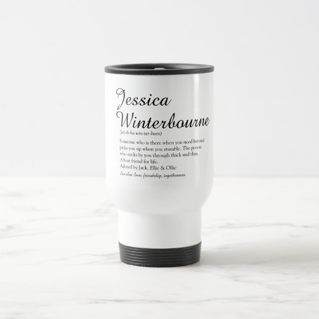 Personalised Script Name Definition Modern Fun Travel Mug (Center)