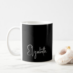 Personalised Script Name Elegant Black White Coffee Mug