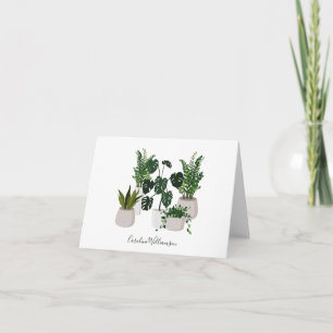Personalised Script Name Green Botanical Plants Note Card