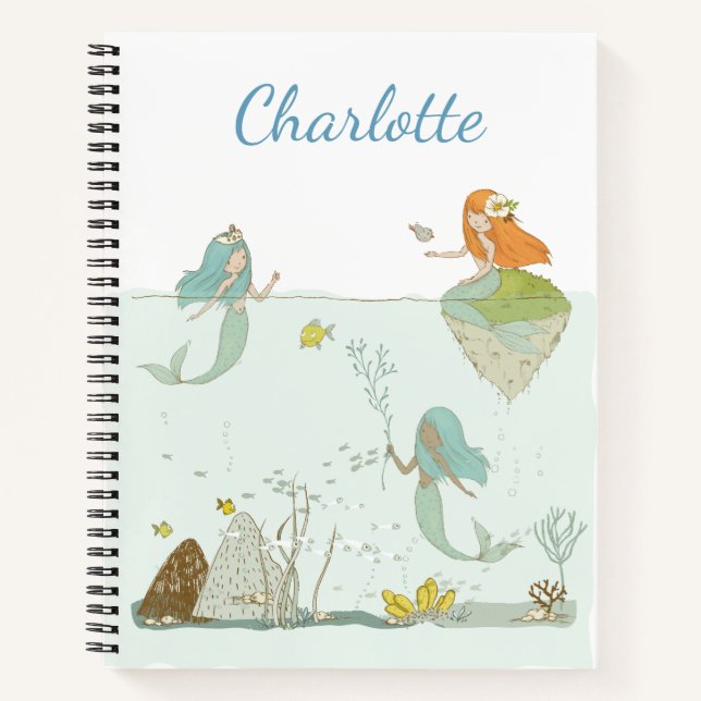 Personalised Script Name Mermaids Underwater Art Notebook (Front)