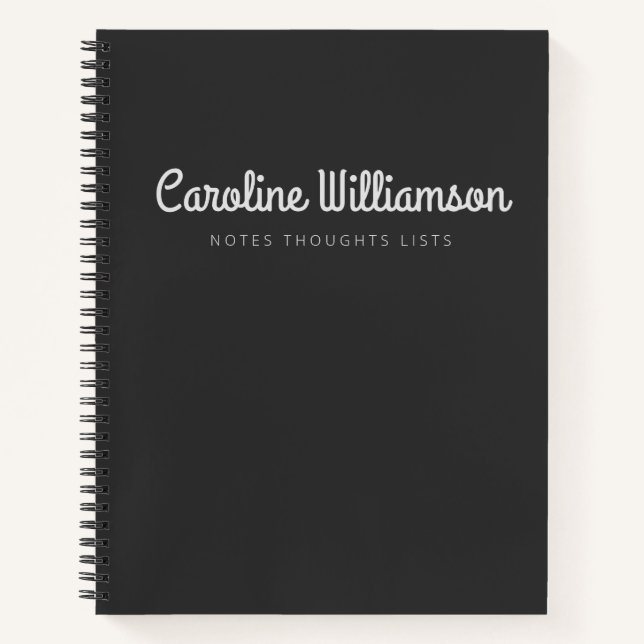 Personalised Script Name Modern Black and White Notebook (Front)