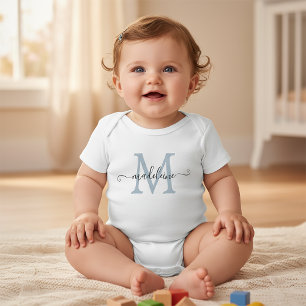 Personalised Script Name Monogram Baby Blue Bodysuit