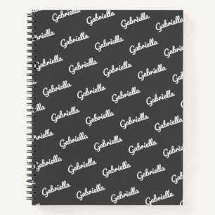 Personalised Script Name Pattern Black and White Notebook