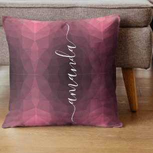 Personalised Script Name Pink Geometric Cushion