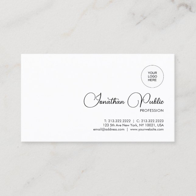 Personalised Script Name Upload Company Logo Business Card (Front)