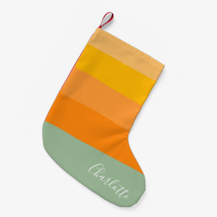 Personalised Script Name Yellow Orange Striped Small Christmas Stocking