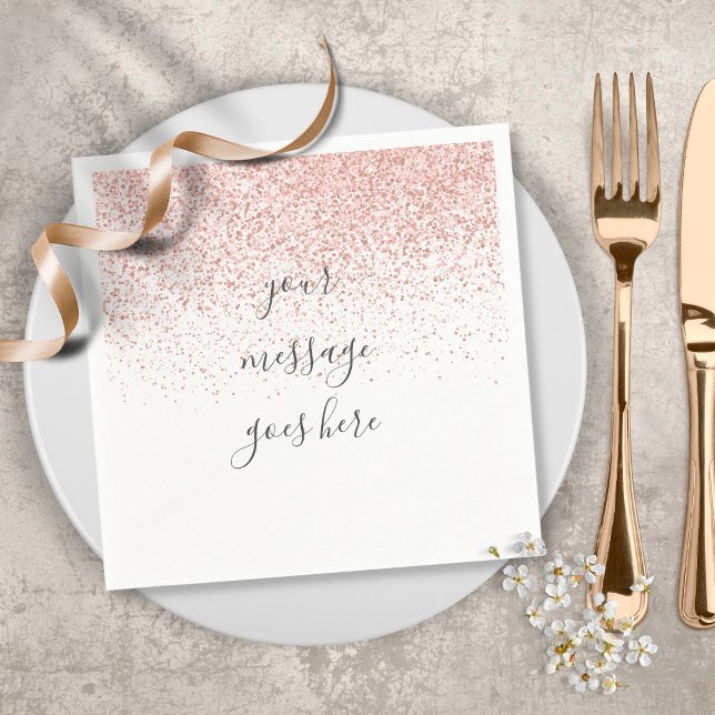 Personalised Script Rose Gold Glitter Napkins (Creator Uploaded)