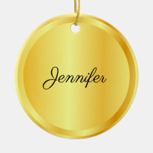 Personalised Script Template Gold Look Trendy Ceramic Ornament