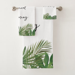 Personalised script text Tropical green and white Bath Towel Set