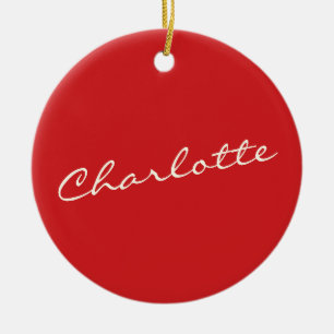 Personalised Script Typography Name Christmas Red Ceramic Ornament