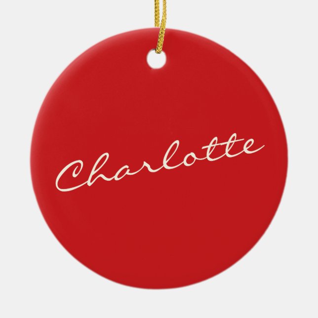 Personalised Script Typography Name Christmas Red Ceramic Ornament (Front)