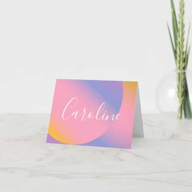 Personalised Script Unique Retro Purple Gradient Note Card (Front)