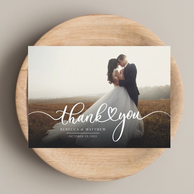 Personalised Script Wedding Photo Thank You Card (Personalized Script Wedding Photo Thank You Note Card)