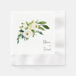 Personalised Script White Rose Wedding Coined  Napkin