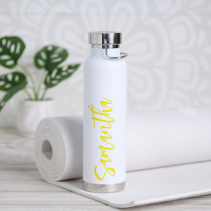 Personalised Script Your Name Neon Yellow Party 53 Water Bottle